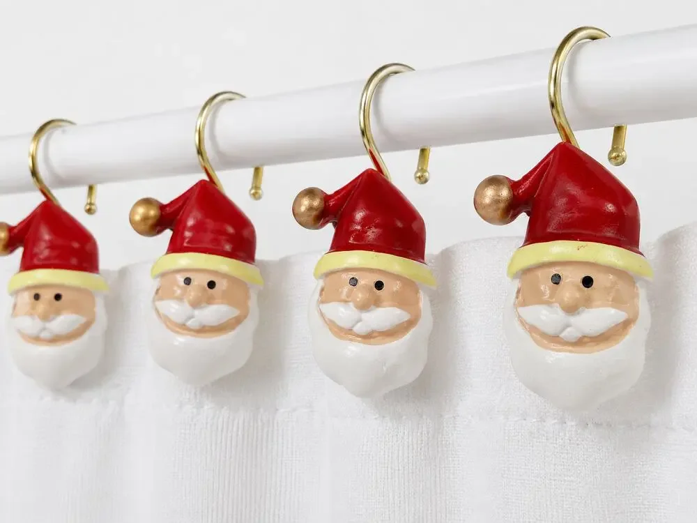 Santa Face Shower Curtain Hooks Set 12 Christmas Holiday Bathroom Decor 3 Inch